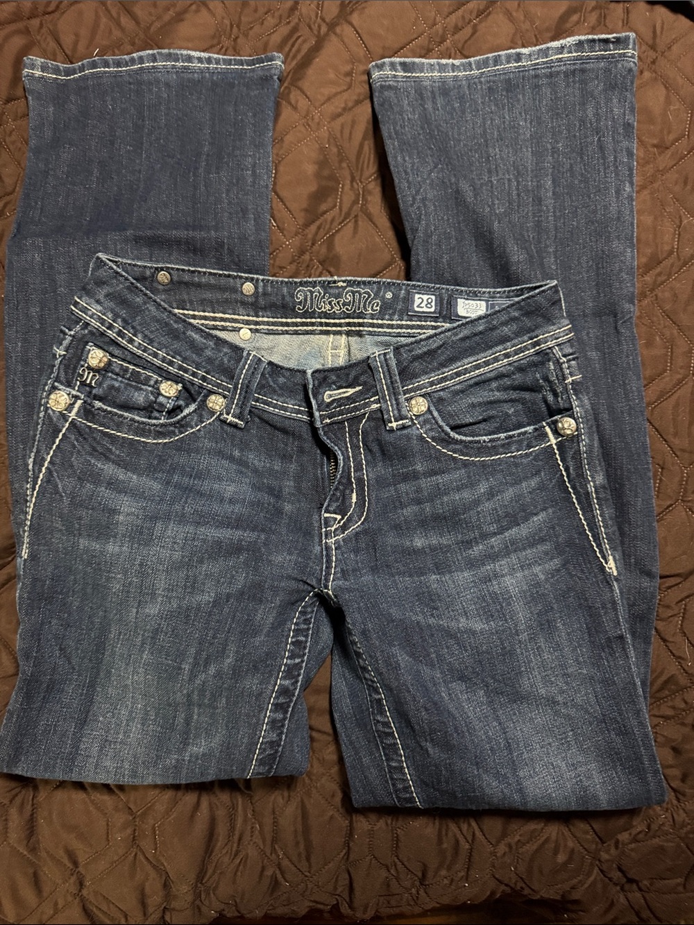 Miss Me Dark Blue Bootcut Jeans with Contrast Stitching